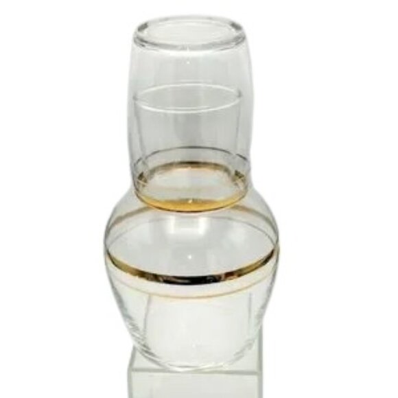 MCM Vintage Tumble-Up Bedside Water Carafe & Glass Gold Trim - Picture 3 of 8